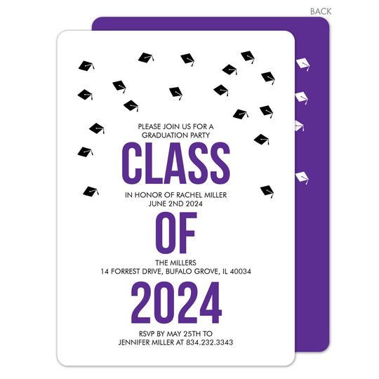 Purple Graduation Cap Confetti Invitations